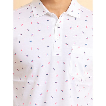 PKRKART Men's Casual Cotton Printed Polo Neck Half Sleeve T-Shirt (White)