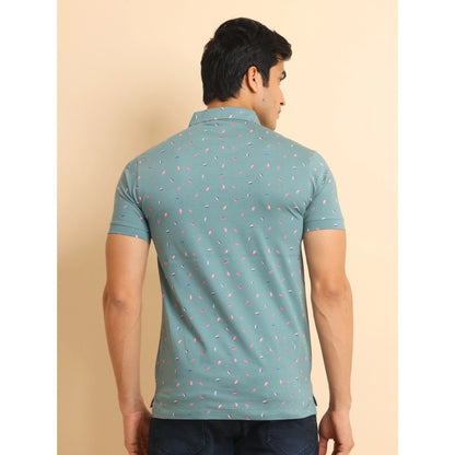 PKRKART Men's Casual Cotton Printed Polo Neck Half Sleeve T-Shirt (Grey)