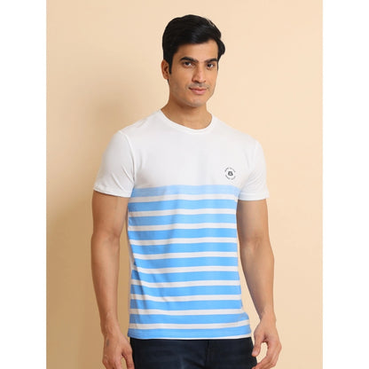 PKRKART Men's Casual Cotton Printed Round Neck Half Sleeve T-Shirt (Blue)