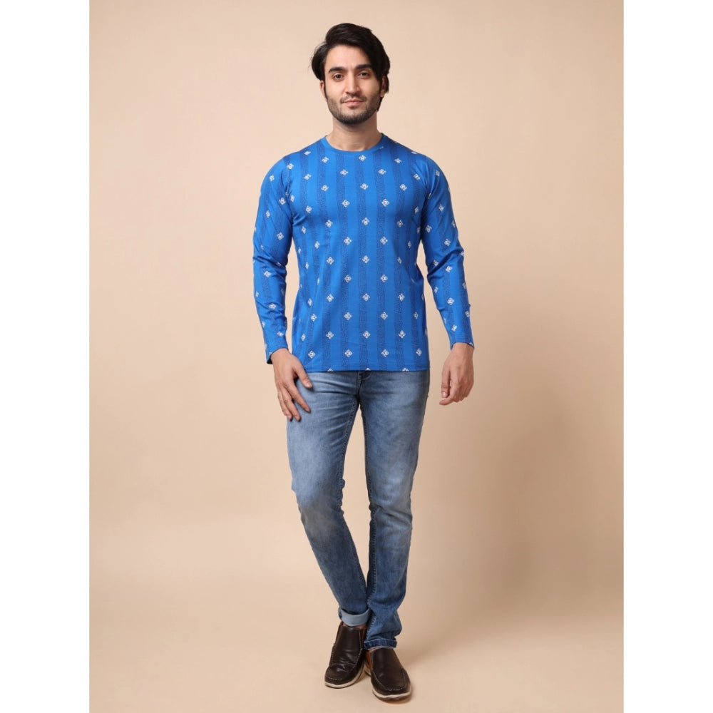 PKRKART Men's Casual Cotton Printed Round Neck Full Sleeve T-Shirt (Blue)