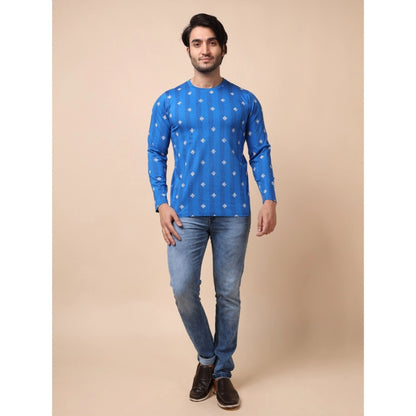 PKRKART Men's Casual Cotton Printed Round Neck Full Sleeve T-Shirt (Blue)