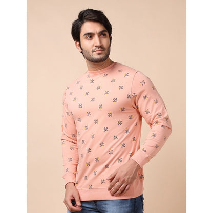 PKRKART Men's Casual Cotton Printed Round Neck Full Sleeve Sweat T-Shirt (Peach)