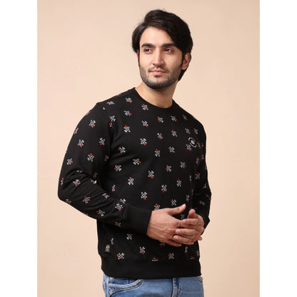 PKRKART Men's Casual Cotton Printed Round Neck Full Sleeve Sweat T-Shirt (Black)