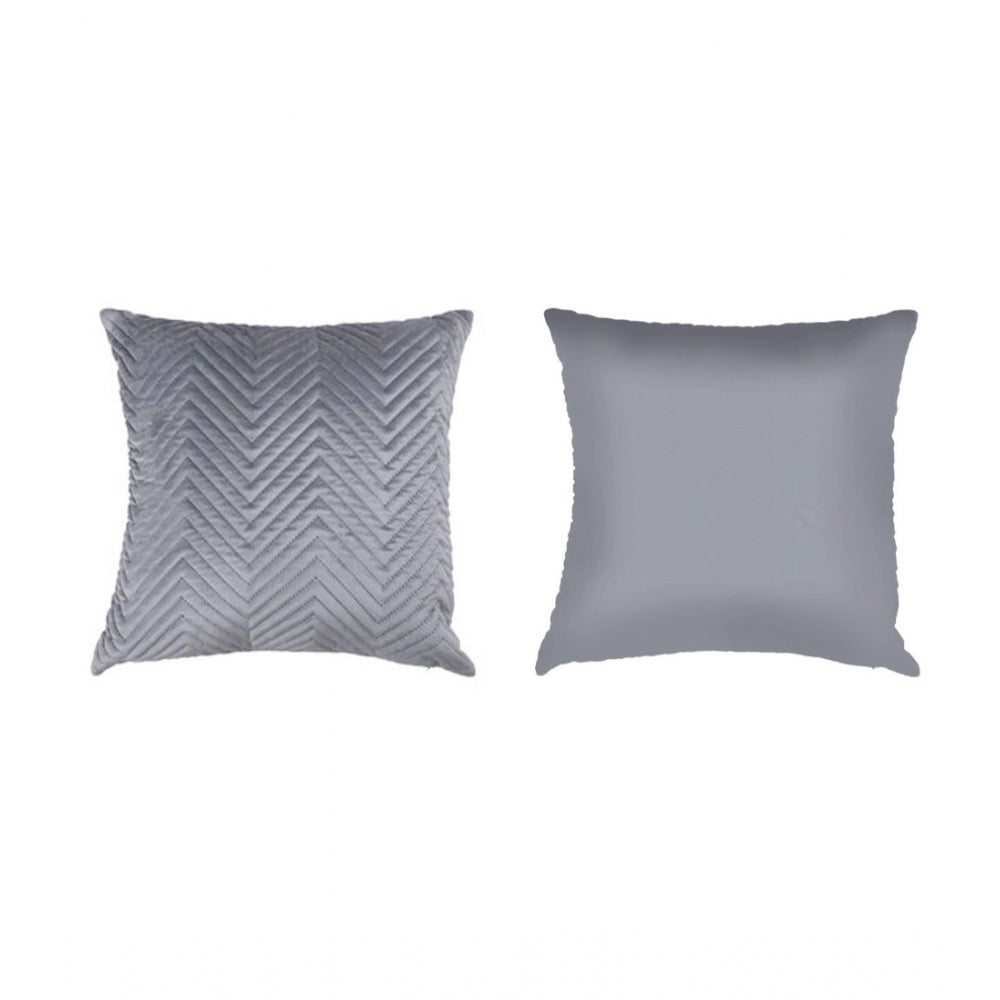 PKR Kart Pack Of_4 Velvet zig zag Car Pillow Sets (Grey, Size: 12x12 In)