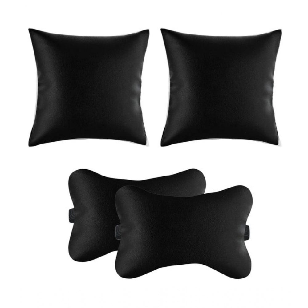 PKR Kart Pack Of_6 Polyester Solid Car Pillow Sets (Black, Size: 12x12 In)
