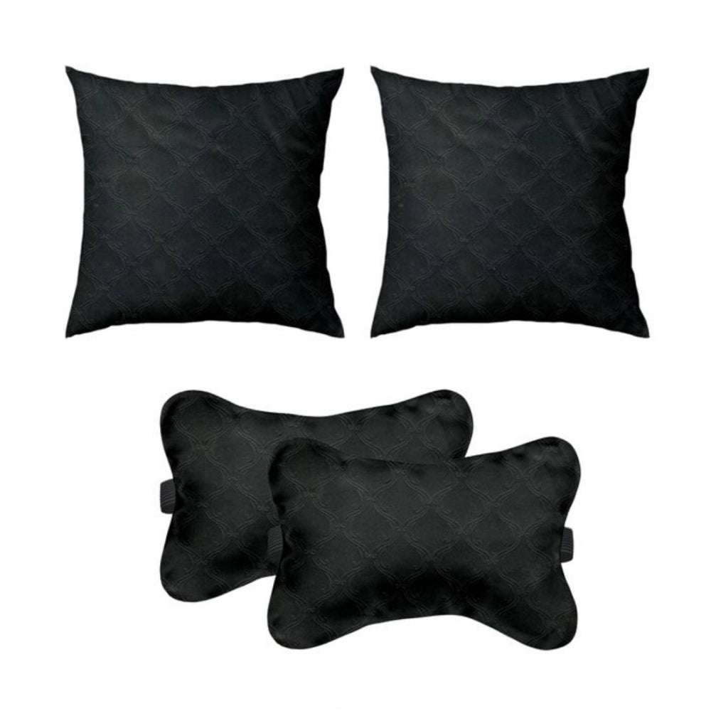 PKR Kart Pack Of_4 Polyester Printed Car Pillow Sets (Black, Size: 12x12 In)