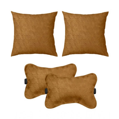 PKR Kart Pack Of_4 Polyester Printed Car Pillow Sets (Brown, Size: 12x12 In)