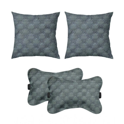 PKR Kart Pack Of_4 Velvet Printed Car Pillow Sets (Grey, Size: 12x12 In)