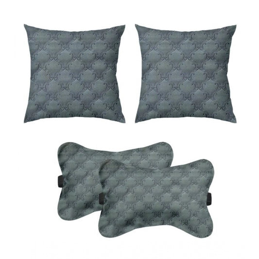 PKR Kart Pack Of_4 Velvet Printed Car Pillow Sets (Grey, Size: 12x12 In)