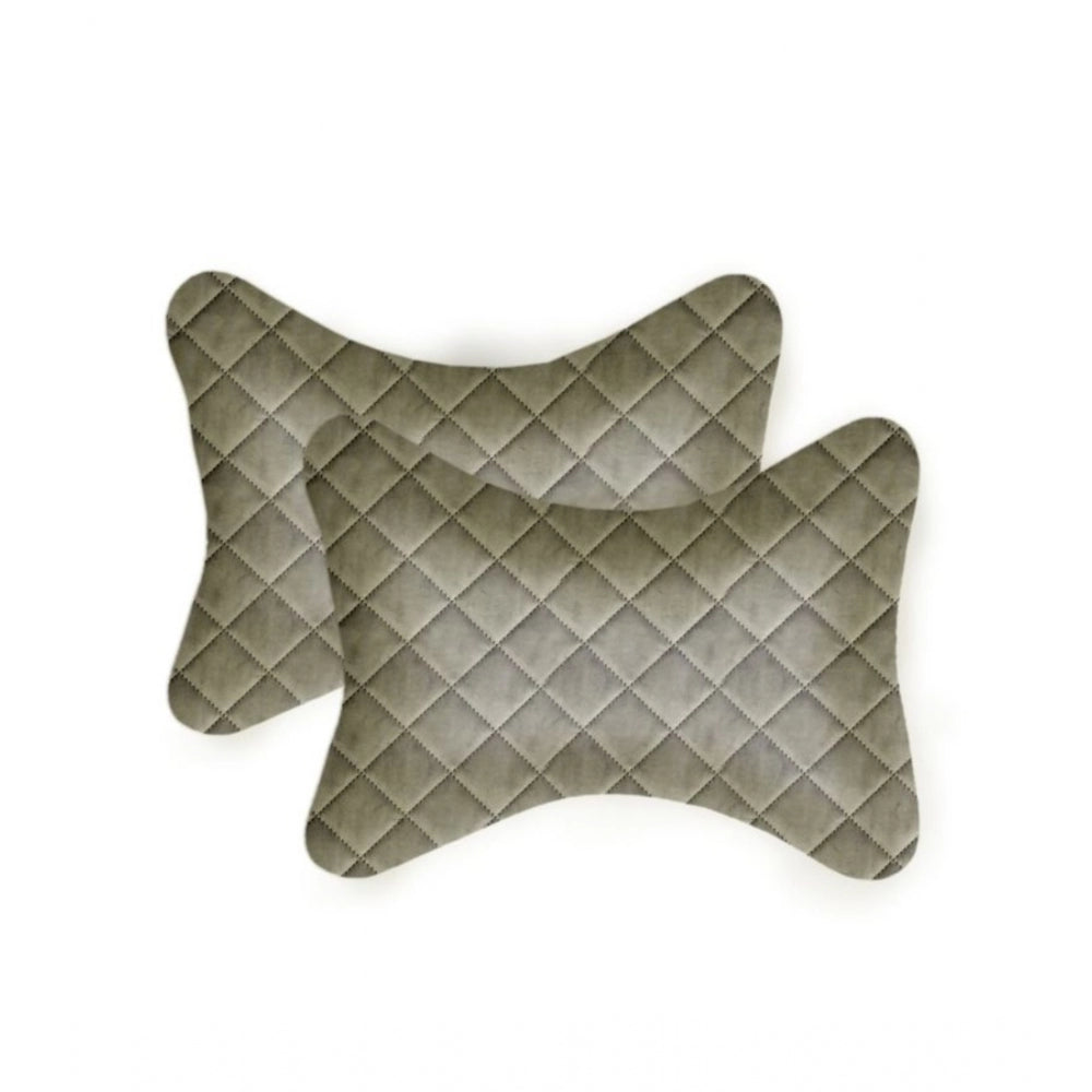 PKR Kart Pack Of_2 Wonder Foam Checked  Bone Neck Pillow (Grey, Size: 7x11 In)