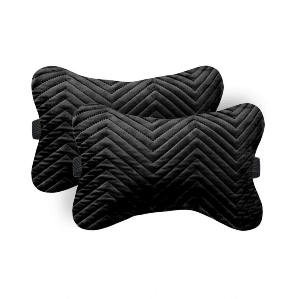 PKR Kart Pack Of_2 Velvet zig zag Bone Neck Pillow (Black, Size: 6x10 In)