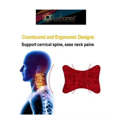 PKR Kart Pack Of_2 Polyester Solid Bone Neck Pillow (Red, Size: 7x11 In)
