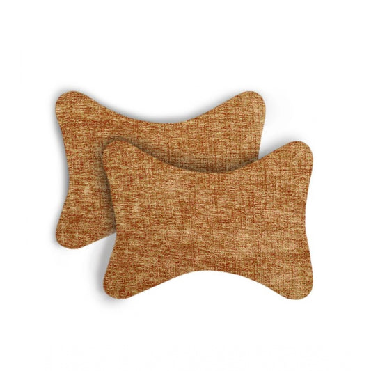 PKR Kart Pack Of_2 Polyester Solid Bone Neck Pillow (Ligtht Brown, Size: 7x11 In)