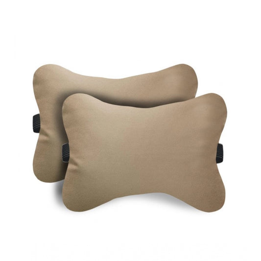 PKR Kart Pack Of_2 Faux Leather Solid Bone Neck Pillow (Cream sand, Size: 6x10 In)