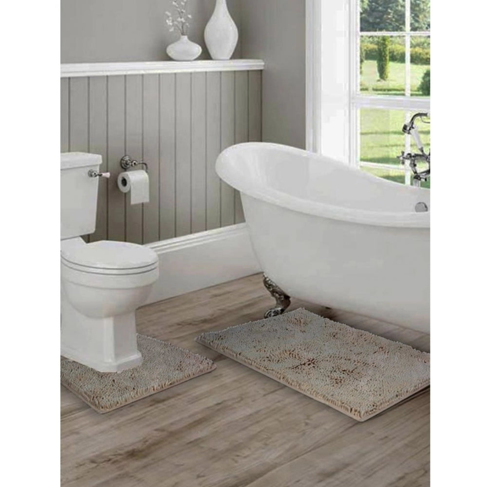 PKR Kart Polyester Knitted Bathmats Sets (Beige, Size: 16x24 In)