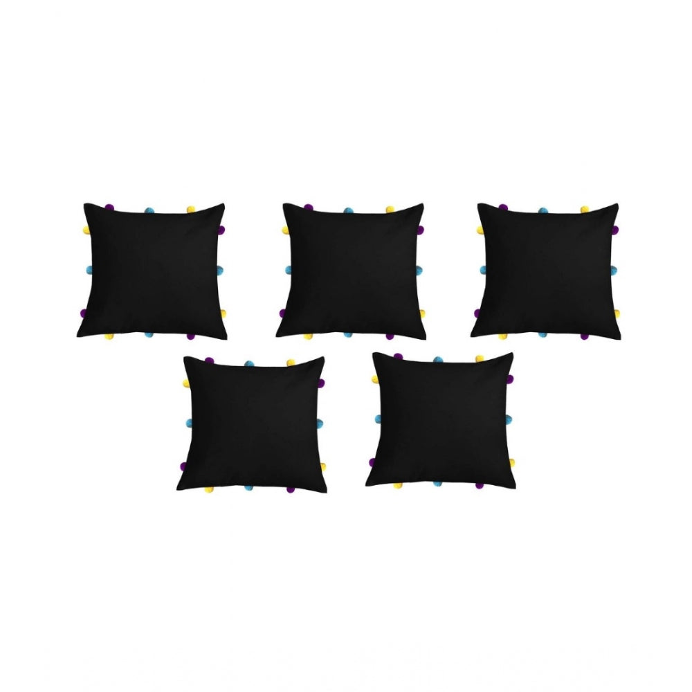 PKR Kart Cotton Solid Pom Pom Cushion Covers (Black, Size: 12x12 In)