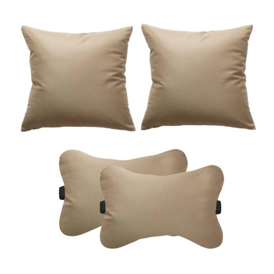 PKR Kart Pack Of_4 Faux Leather Solid Car Pillow Sets (Cream, Size: 12x12 In)