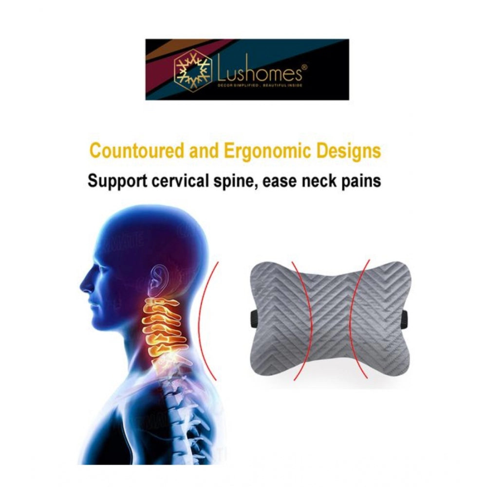 PKR Kart Pack Of_2 Velvet zig zag Bone Neck Pillow (Grey, Size: 6x10 In)