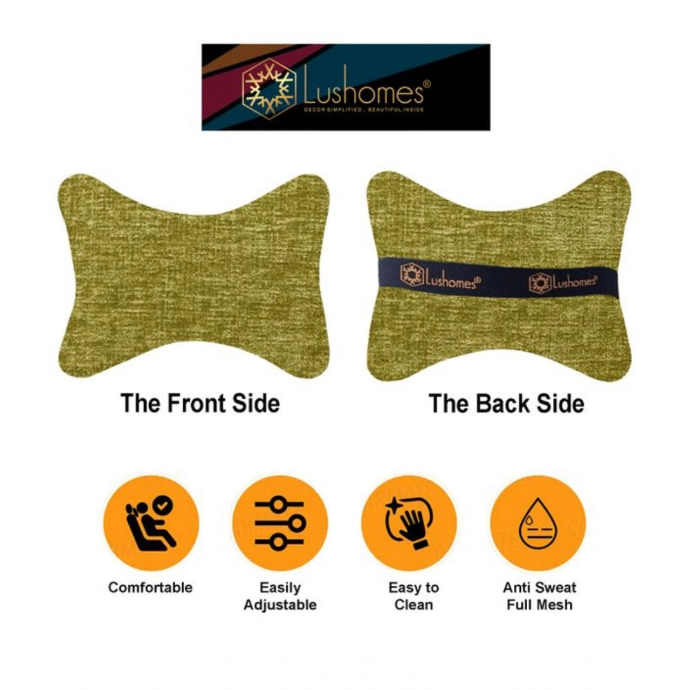 PKR Kart Pack Of_2 Polyester Solid Bone Neck Pillow (Green, Size: 7x11 In)