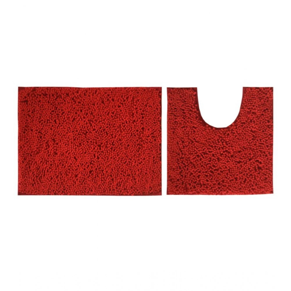 PKR Kart Polyester Knitted Bathmats Sets (Red, Size: 20x30 In)