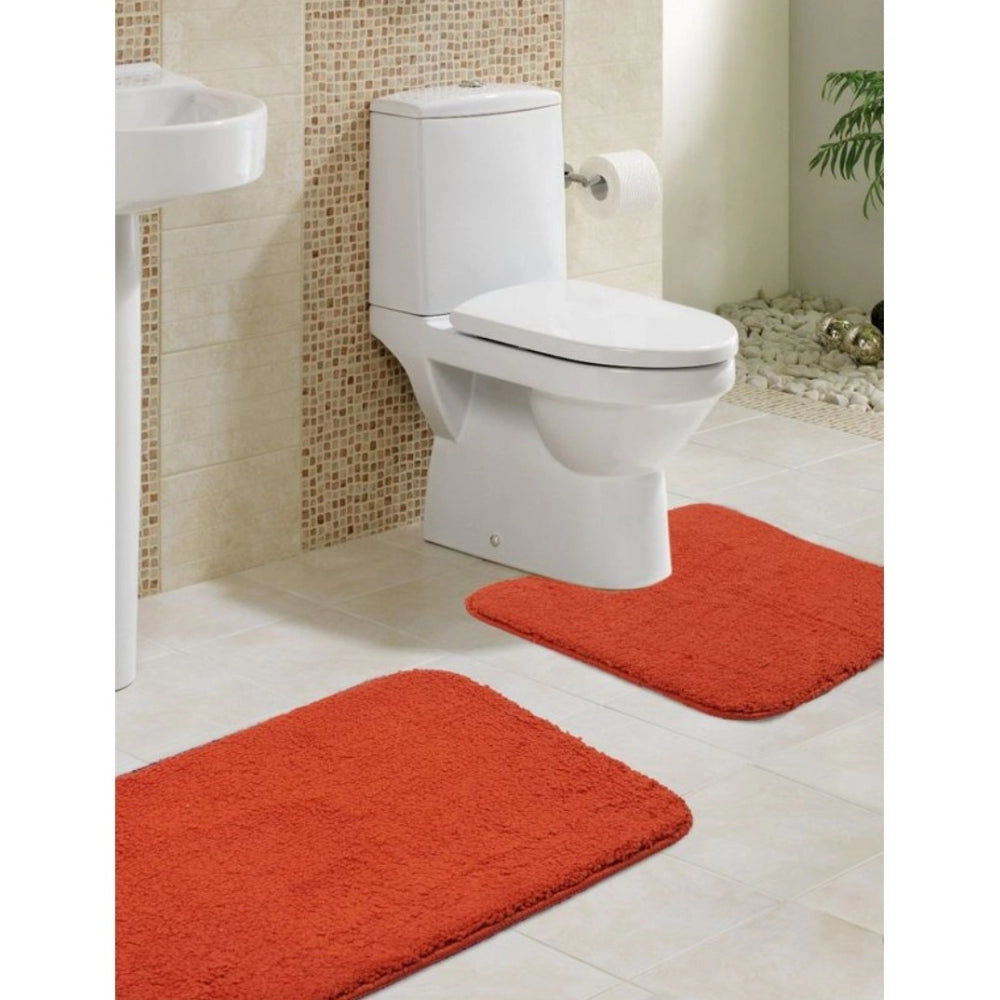 PKR Kart Polyester Solid Bathmats Sets (Orange, Size: 20x30 In)