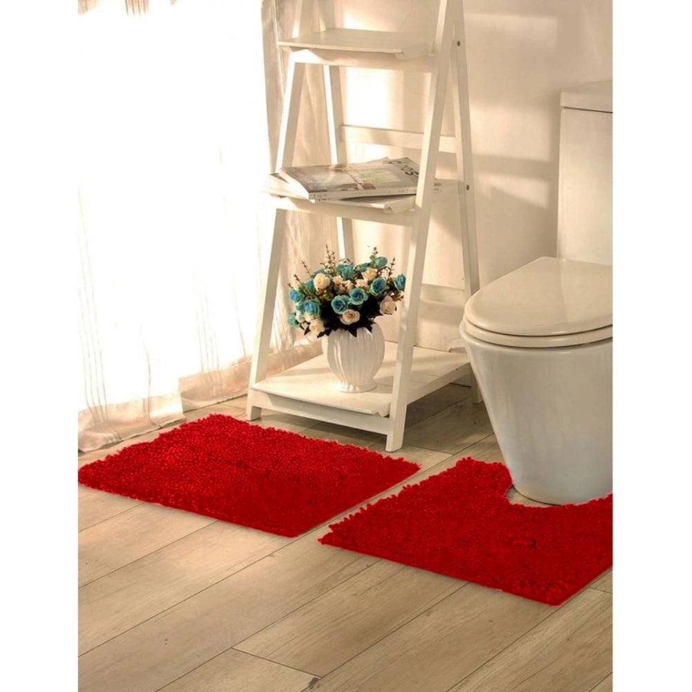 PKR Kart Polyester Knitted Bathmats Sets (Red, Size: 20x30 In)