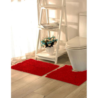 PKR Kart Polyester Knitted Bathmats Sets (Red, Size: 20x30 In)