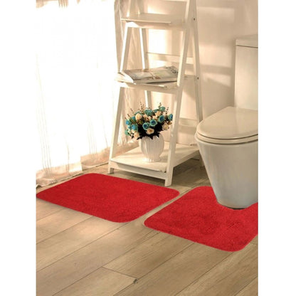 PKR Kart Polyester Solid Bathmats Sets (Red, Size: 20x30 In)
