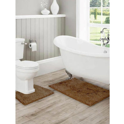 PKR Kart Polyester Knitted Bathmats Sets (Light Brown, Size: 20x30 In)