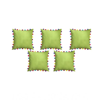 PKR Kart Cotton Solid Pom Pom Cushion Covers (Green, Size: 8x8 In)