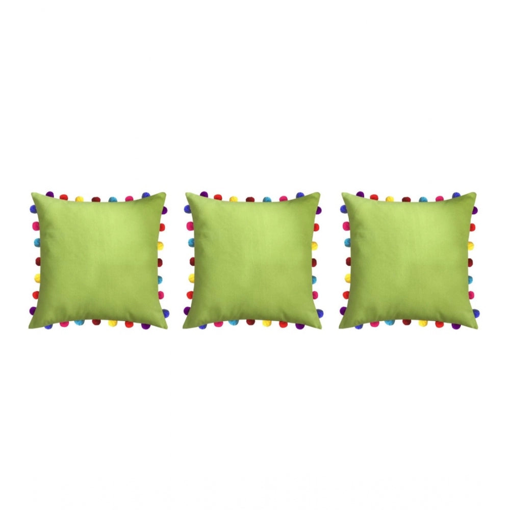 PKR Kart Cotton Solid Pom Pom Cushion Covers (Green, Size: 8x8 In)