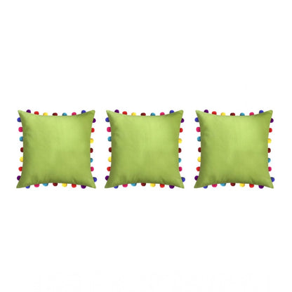 PKR Kart Cotton Solid Pom Pom Cushion Covers (Green, Size: 8x8 In)