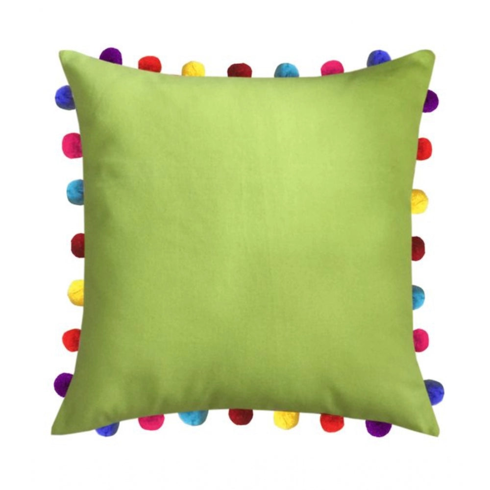 PKR Kart Cotton Solid Pom Pom Cushion Covers (Green, Size: 8x8 In)
