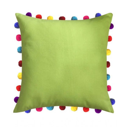 PKR Kart Cotton Solid Pom Pom Cushion Covers (Green, Size: 8x8 In)