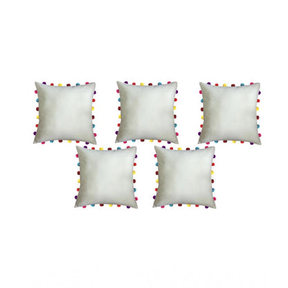 PKR Kart Cotton Solid Pom Pom Cushion Covers (Off-white, Size: 18x18 In)