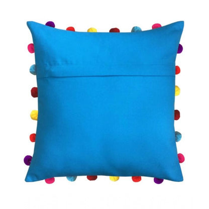 PKR Kart Cotton Solid Pom Pom Cushion Covers (Blue, Size: 18x18 In)