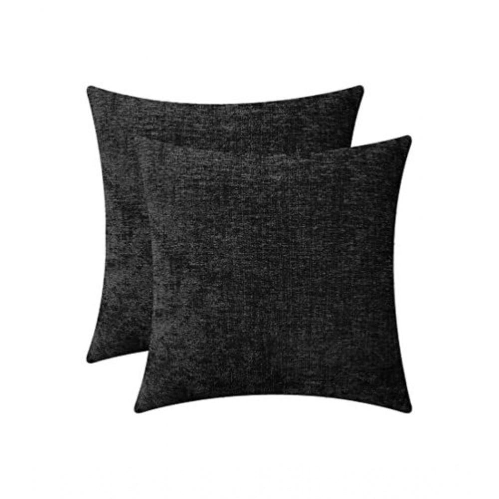 PKR Kart Pack Of_2 Chenille Checkered Cushion Covers (Black, Size: 18x18 In)
