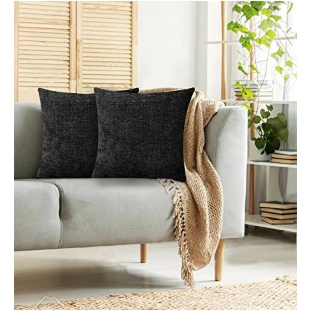 PKR Kart Pack Of_2 Chenille Checkered Cushion Covers (Black, Size: 18x18 In)