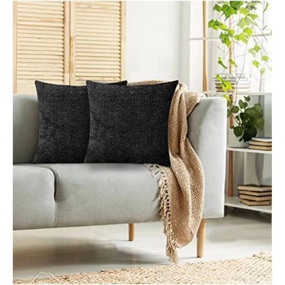 PKR Kart Pack Of_2 Chenille Checkered Cushion Covers (Black, Size: 18x18 In)