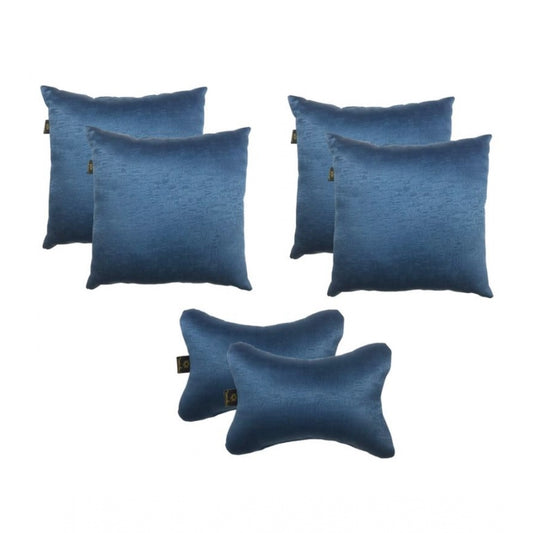 PKR Kart Pack Of_6 Polyester Solid Car Pillow Sets (Navy Blue, Size: 12x12 In)