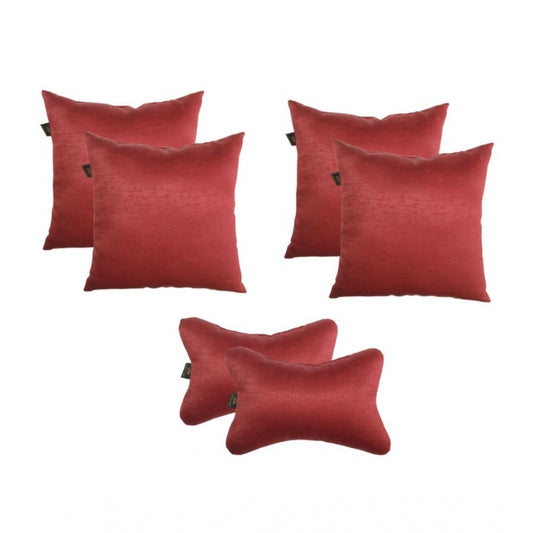 PKR Kart Pack Of_4 Polyester Solid Car Pillow Sets (Red, Size: 12x12 In)