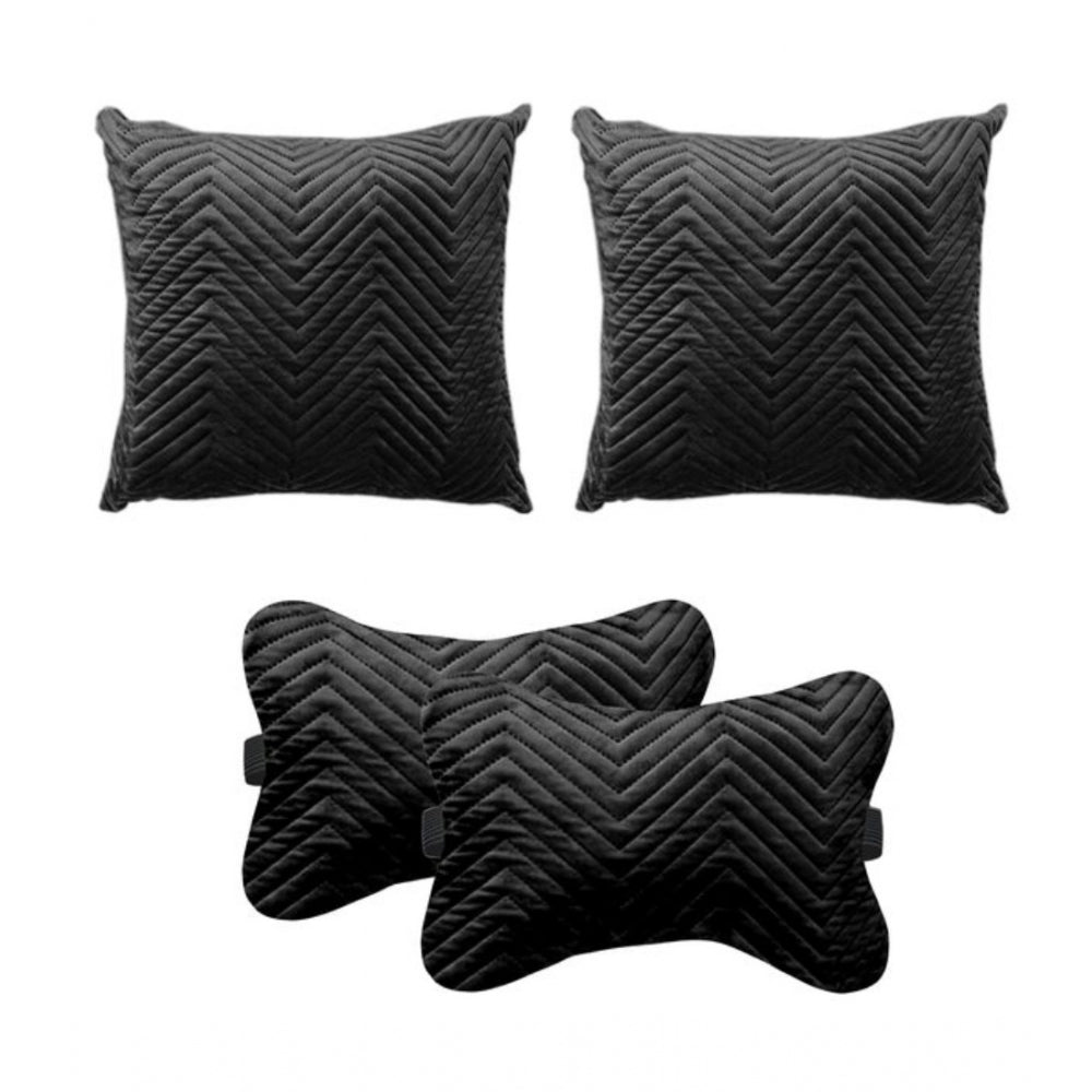 PKR Kart Pack Of_4 Polyester zig zag Car Pillow Sets (Black, Size: 12x12 In)