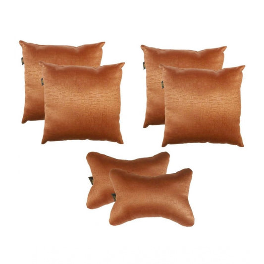 PKR Kart Pack Of_6 Polyester Solid Car Pillow Sets (Brown, Size: 12x12 In)