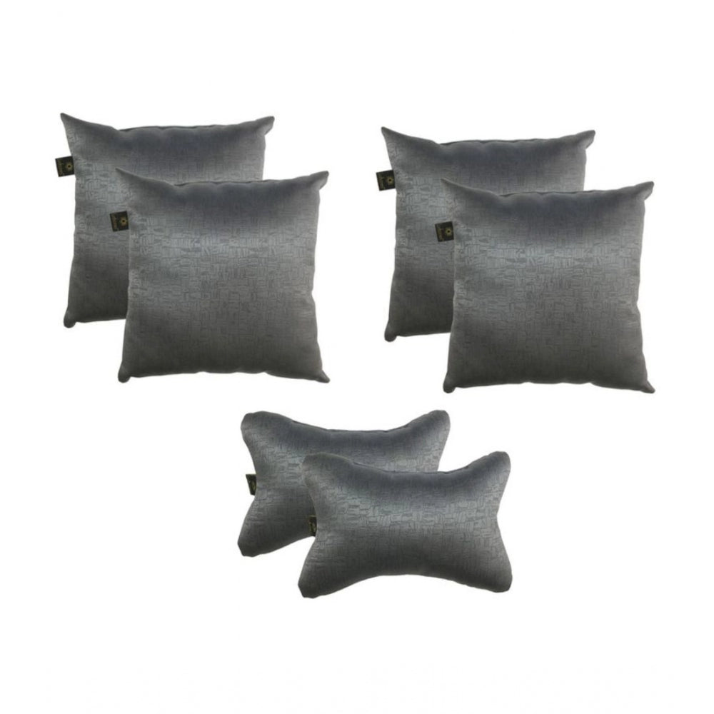 PKR Kart Pack Of_6 Polyester Solid Car Pillow Sets (Grey, Size: 12x12 In)