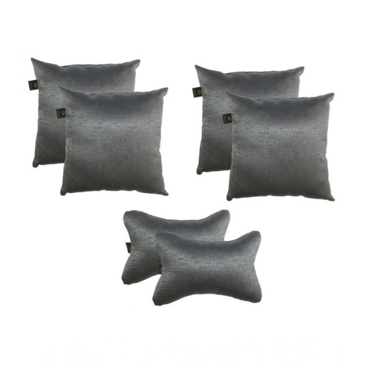 PKR Kart Pack Of_6 Polyester Solid Car Pillow Sets (Grey, Size: 12x12 In)