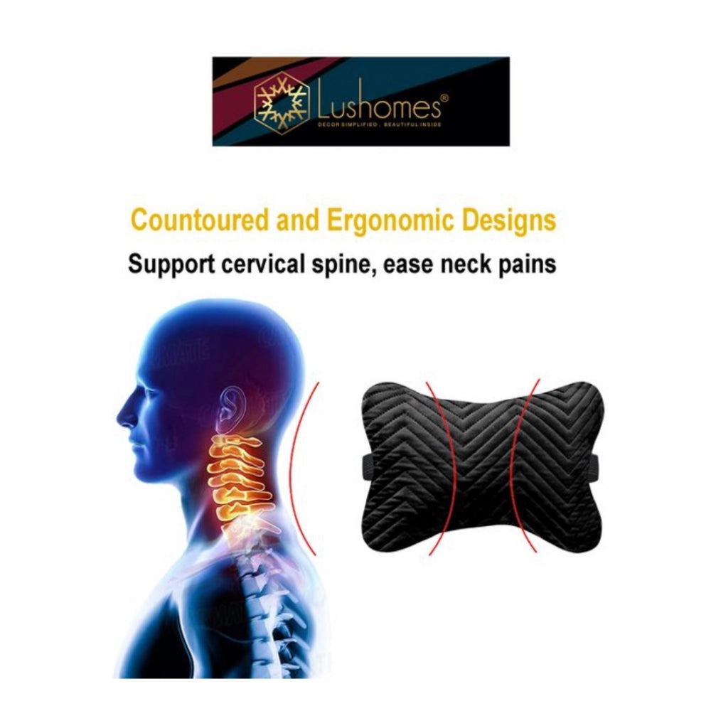 PKR Kart Pack Of_2 Velvet zig zag Bone Neck Pillow (Black, Size: 6x10 In)