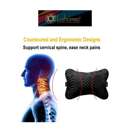 PKR Kart Pack Of_2 Velvet zig zag Bone Neck Pillow (Black, Size: 6x10 In)