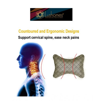 PKR Kart Pack Of_2 Wonder Foam Checked  Bone Neck Pillow (Grey, Size: 7x11 In)