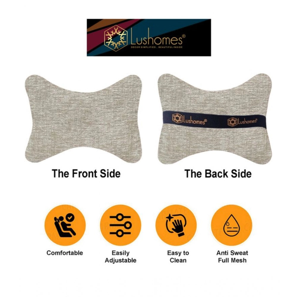 PKR Kart Pack Of_2 Faux Leather Solid Bone Neck Pillow (Cream, Size: 6x10 In)