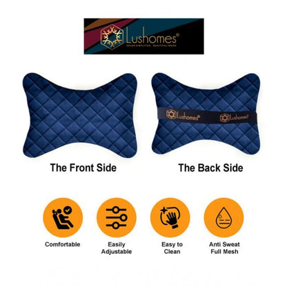 PKR Kart Pack Of_2 Velvet Checked  Bone Neck Pillow (Navy Blue, Size: 6x10 In)